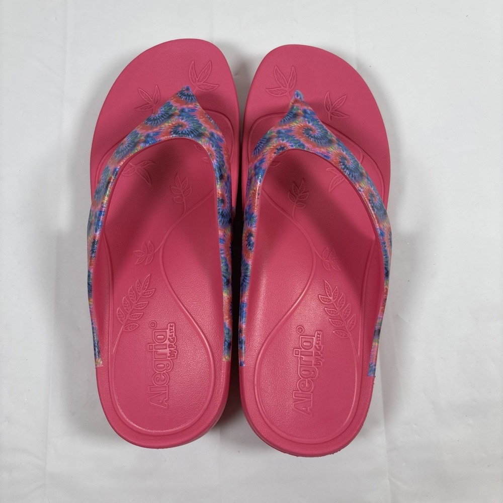 Alegria Womens 37 Ode Blast Off Bold Pink Rubber Thong Flip Flops Tie-Dye Sandal - Picture 5 of 10